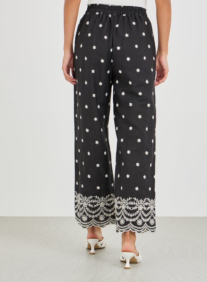 Styli Printed Wide Leg Lace Hem Trousers - Image 5