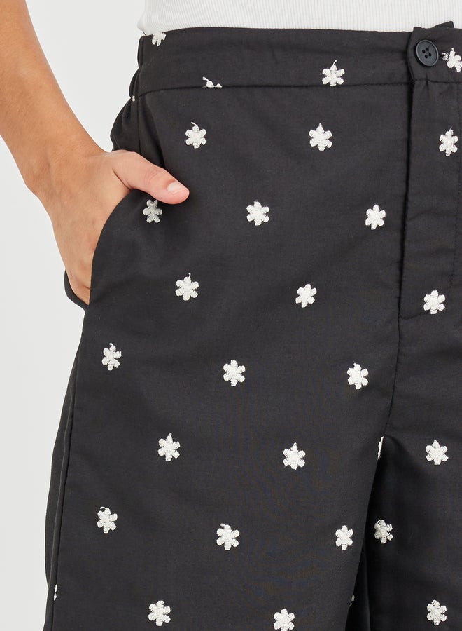 Styli Printed Wide Leg Lace Hem Trousers - Image 4