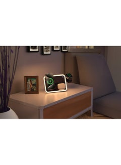 porodo Multi-Device Wireless Charging Mirror with Lights / MagSafe Compatible / Adjustable Stand / Mirror with Light / LED Night Light / Stainless Steel Material - Pink  - Image 2