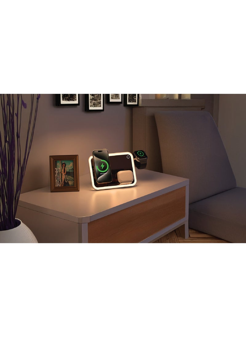 porodo - Multi-Device Wireless Charging Mirror with Lights / MagSafe Compatible / Adjustable Stand / Mirror with Light / LED Night Light / Stainless Steel Material - Pink - Image 1