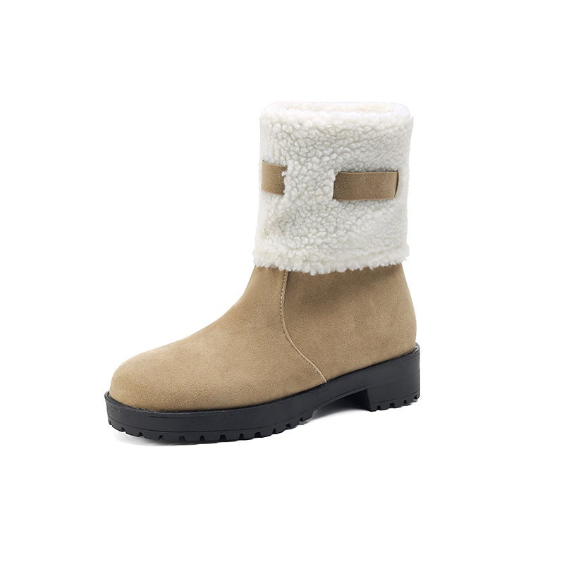 Source Casual Round Head Low Heel 40-43 Plus Size Suede Sleeve Low Barrel Snow Boots - Image 1