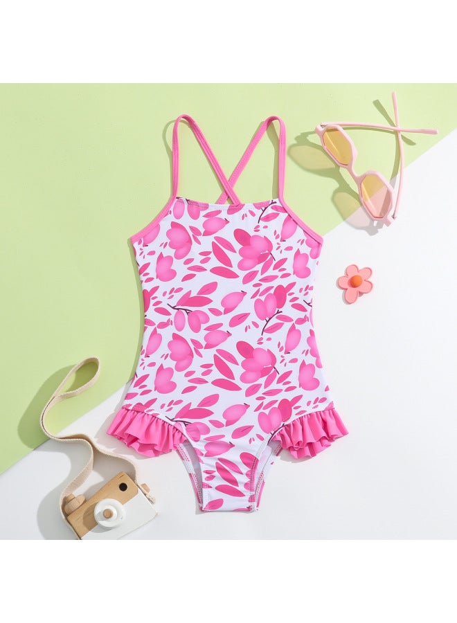 إسكدنيا ملابس سباحة للأطفال البنات قطعة واحدة بحزام مكشكش صغير منعش للأطفال الصغار البنات المثلث لعطلة الربيع الساخن أساسي - اللون: برتقالي أحمر - - Image 2