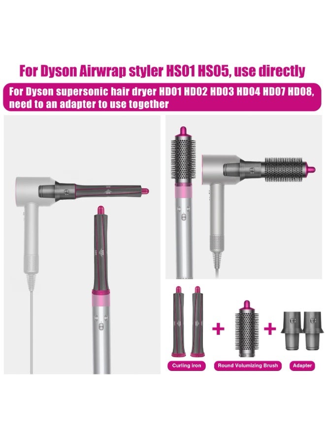 5-in-1 Long Curling Barrels & Round Volumizing Brush Set, Compatible with Dyson Airwrap HS01 HS05 & Supersonic Hair Dryer HD01-HD08 (Includes Adapter) - Image 2