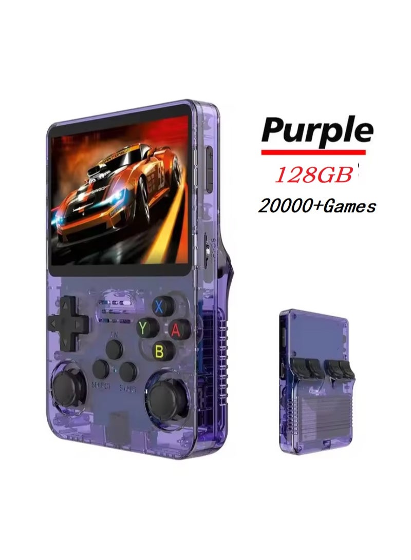 Ainawo Handheld Retro R36S Game Console Linux System With 128G TF Card, 20000+ Games, Retro Video Game Console 3.5 Inch IPS Screen Purple - Image 1
