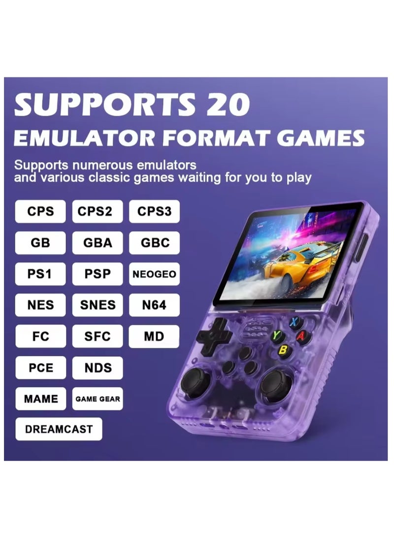 Ainawo Handheld Retro R36S Game Console Linux System With 128G TF Card, 20000+ Games, Retro Video Game Console 3.5 Inch IPS Screen Purple - Image 3