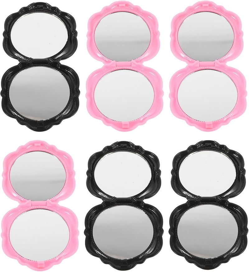 6pcs Rose Shape Foldable Makeup Mirror Double-Sided Small Cosmetic Mirror for Women Portable Travel Compact - Image 1
