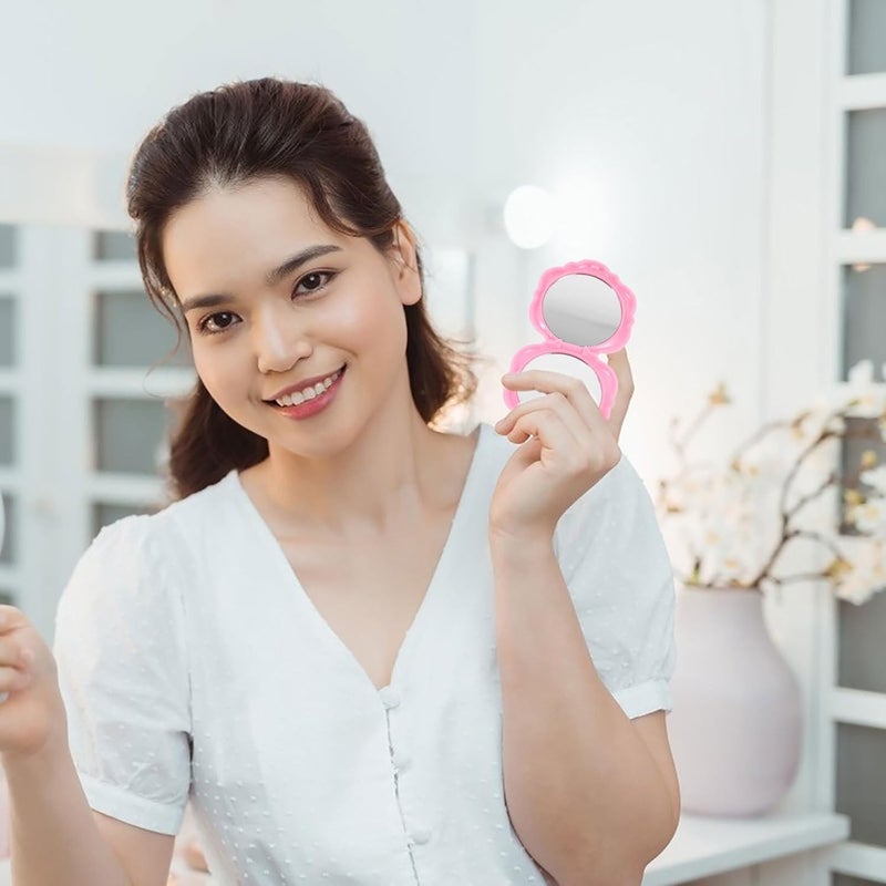 6pcs Rose Shape Foldable Makeup Mirror Double-Sided Small Cosmetic Mirror for Women Portable Travel Compact - Image 5