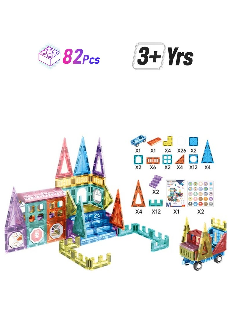 82pcs Magnetic Building Blocks with Stickers, Colorful Magnetic 1Building Tiles, Great for Group Creative Play  - Image 1