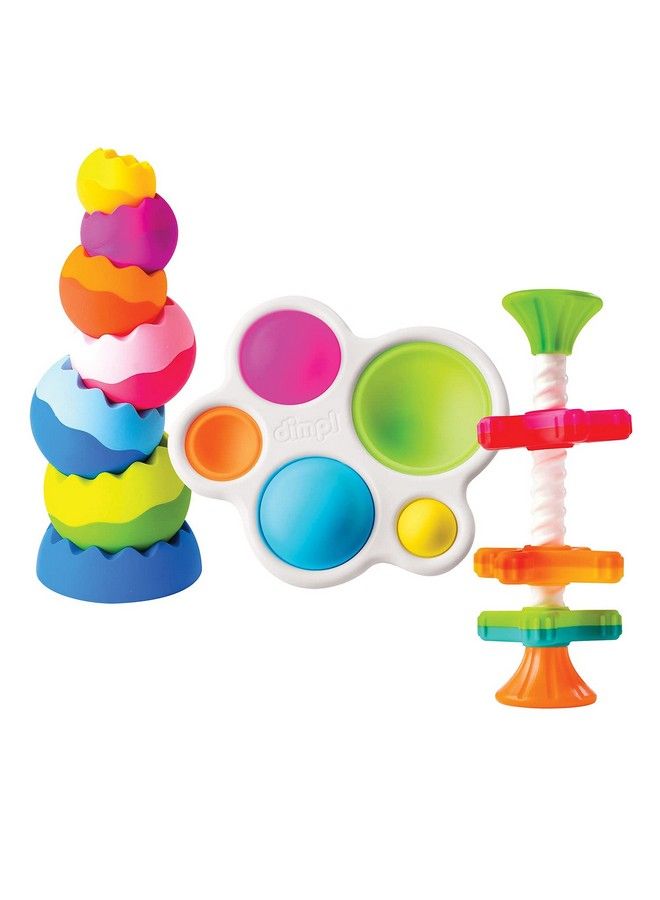 Fat Brain Toys Tobbles Mini Spinny Dimpl Bundle 9 Piece Stacking Toys Spinning Toy Popper Toy Combo Baby Toys Activity Set - Image 2