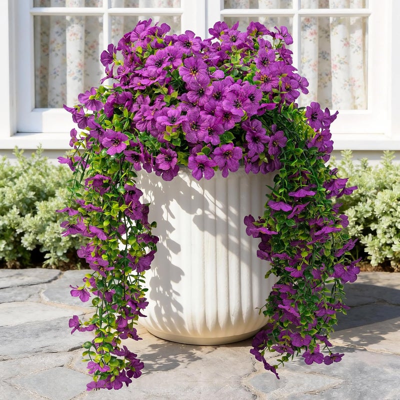 ColoPlay Artificial Hanging Flowers for Outdoors Faux Plants, 2PCS Artificial Outdoor Flowers for Spring Decor, UV Resistan Realistic Daisy Fake Hanging Plants for Indoor Planter Garden Porch(Red Lotus) - Image 1