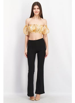 Asos Design Women Off Shoulder Neck Puffed Sleeve Allover Printed Crop Top, Yellow Combo  - Image 3