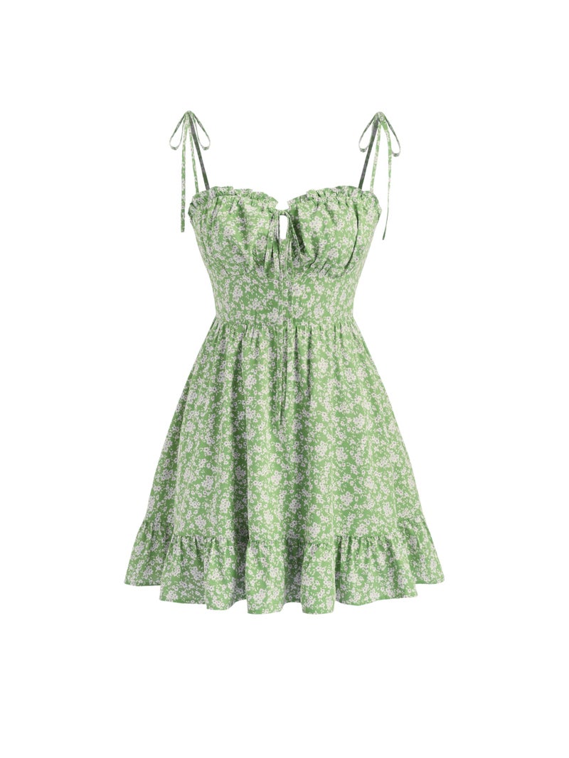 CIDER Womens Summer Dresses Floral Spaghetti Strap Cute Vacation Sundress Dress Boho Casual Outfits Green - Image 1