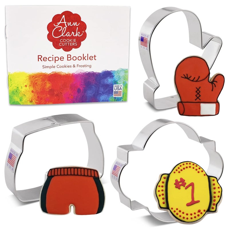 Ann Clark Cookie Cutters Ann Clark Cookie Cutters 3 Piece Boxing Set with Recipe Booklet Boxing Glove Boxing Trunks Championship Belt Cookie Cutters - Image 1