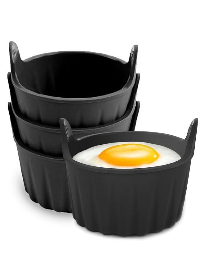 4 PCS Air Fryer Egg Poacher Nonstick Silicone Ramekins Egg Bites Molds Maker Reusable Fried Egg Ring Moulds for Egg Frying Shaping Pancakes Mini Burger Microwave Baking Cups - Image 1