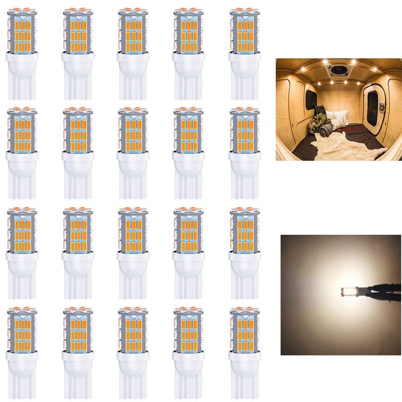 Antline T10 921 194 168 LED Bulbs Warm White 20Packs Super Bright 3014 42SMD LED Replacement 12 Volt RV Camper Trailer Boat Trunk Interior Dome Map License Lights Backup Reverse Lights