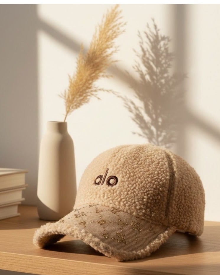 alo Women's soft fur winter cap with a trendy ALO design – stylish beige color with distinctive embroidery – a warm and comfortable hat for everyday use and winter outings - Image 4