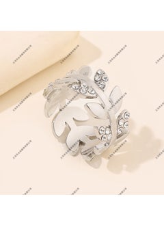 Elegant Korean Style Leaf Design Scarf And Shawl Two-In-One Accessory Silk Scarf Buckle Simple And Generous High-End Ring Big Leaf silver