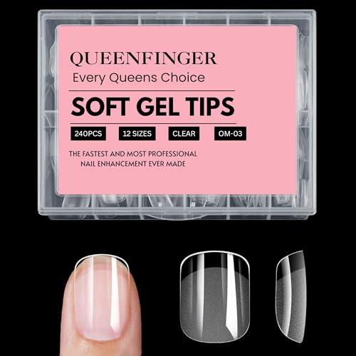 QUEENFINGER 240PCS Soft Gel Nail Tips with Box – Clear Gel X Nail Tips Full Cover Fake Nails Soft Acrylic Tips for Nail Extension Manicure at Home or Salon DIY Use for Women and Girls (03) - Image 1