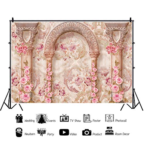 DORCEV 8x5ft Fairy Castle Wall Photography Backdrop Vintage Arch Pillar Flower Mural Wall Background Princess Birthday Wedding Honeymoon Travel Vocation Portrait Photo Studio Props - Image 2