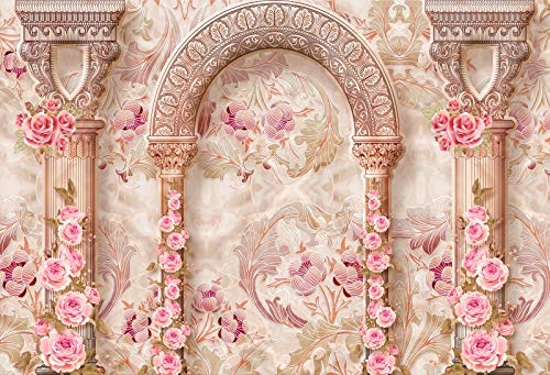 DORCEV 8x5ft Fairy Castle Wall Photography Backdrop Vintage Arch Pillar Flower Mural Wall Background Princess Birthday Wedding Honeymoon Travel Vocation Portrait Photo Studio Props - Image 4