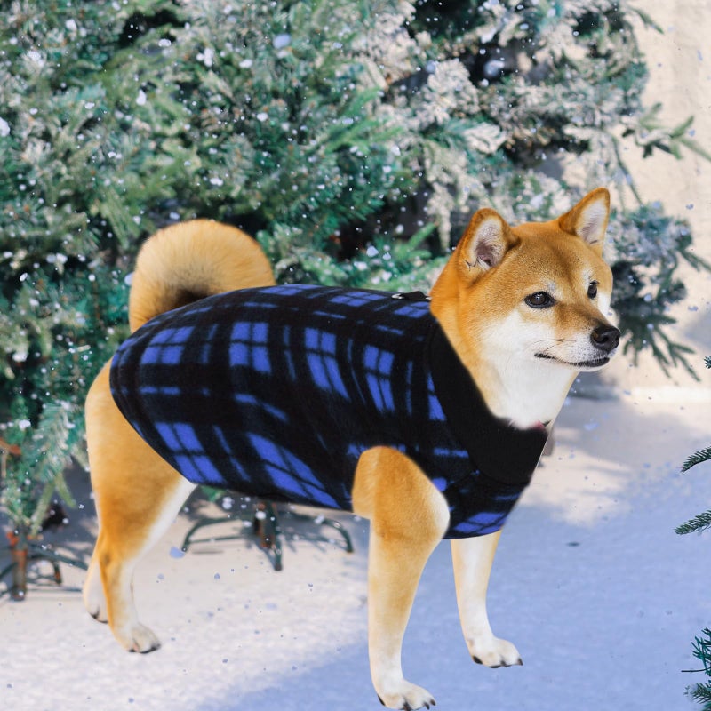 Rbenxia 6 Piece Buffalo Plaid Dog Sweater Set Soft Fleece Vest & Pullover Jacket with Leash Ring for Puppy, Cat Small Dog Pets Warm Winter Outfits (Red, Green, Blue, Black, Bright Blue, Gray, Small) - Image 5