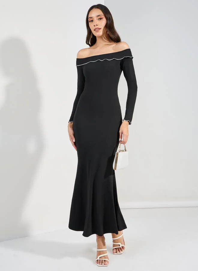 Styli Off Shoulder Neck Mermaid Hem Maxi Dress
