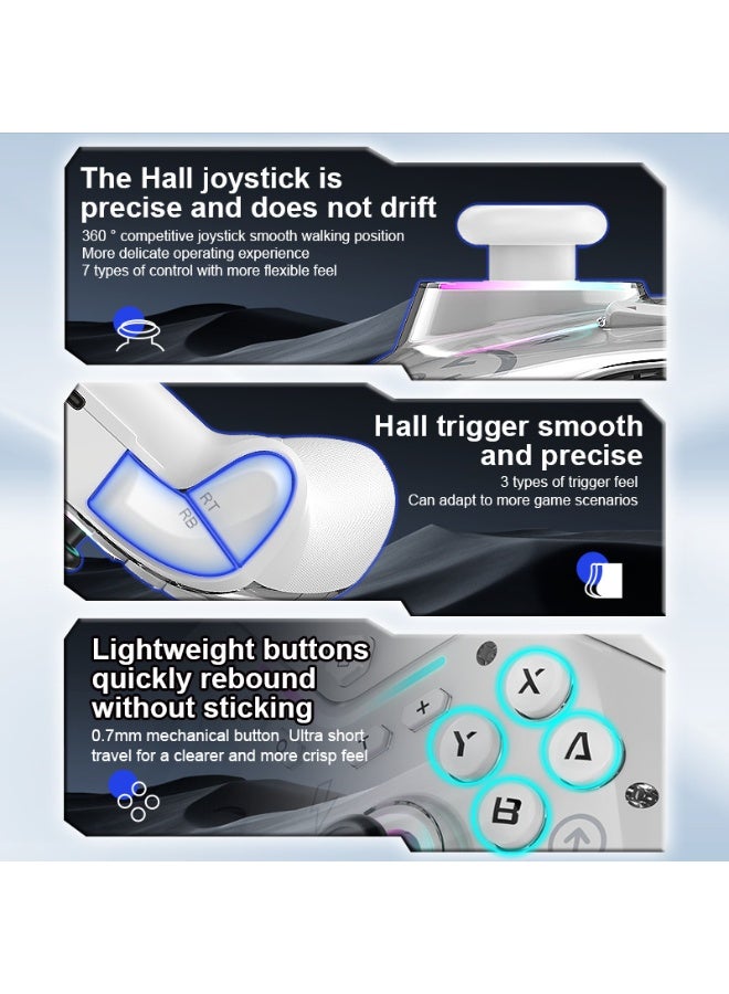 general Classic Gamepad CM619 Wireless Gaming Controller for Switch / iOS / Android / PC / Smart TV with Hall Effect Joystick, 1000Hz Polling Rate, Turbo Function, 6-Asix Gyroscope, Dual Motor, Vibration Level Adjustable, Anti-Slip Grip, 600mAh Lithium-Ion Battery, Custom Back Key, RGB Lighting Effect - Image 4