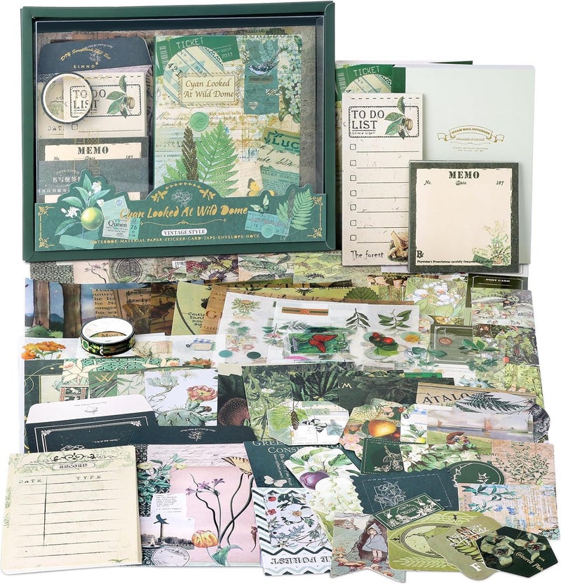 ATIRAMANIYA Sticker Craft Kits Notebook and Album 346pcs Journal Supplies Kit Vintage Scrapbook Stickers Art Jouranling Bullet Junk Journal Planners DIY Decoration Paper Craft Kits Collage Album Botanical 