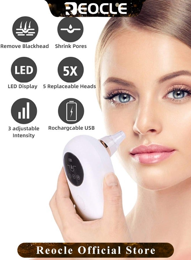 REOCLE Blackhead Remover Pore Vacuum Facial Pore Cleaner with 5 Suction Heads & 3 Adjustment Mode & USB Rechargeable Suitable for Women and Men - Image 2