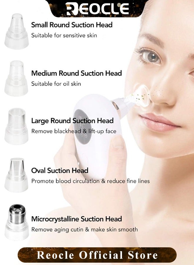 REOCLE Blackhead Remover Pore Vacuum Facial Pore Cleaner with 5 Suction Heads & 3 Adjustment Mode & USB Rechargeable Suitable for Women and Men - Image 3