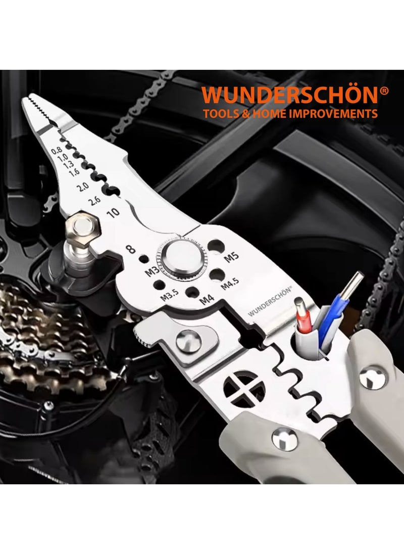 WUNDERSCHÖN - WUNEDRSCHÖN | Multifunctional Wire Stripper and Crimping Pliers DIY Grade Cable Shears and Terminal Hand Tool (Grey, 22 CM) - Image 1