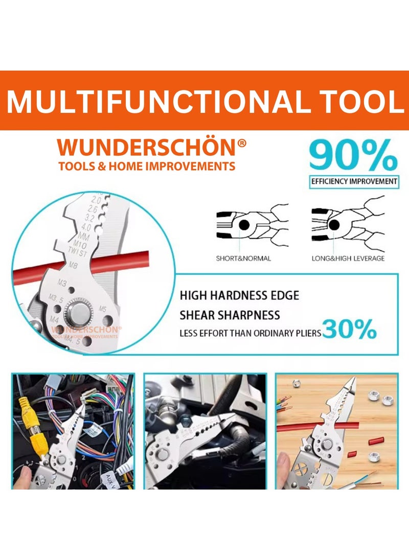 WUNDERSCHÖN - WUNEDRSCHÖN | Multifunctional Wire Stripper and Crimping Pliers DIY Grade Cable Shears and Terminal Hand Tool (Grey, 22 CM) - Image 1