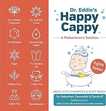 Happy Cappy شامبو هابي كابي دكتور إيدي الطبي للأطفال يعالج قشرة الرأس والتهاب الجلد الدهني بدون عطر يوقف التقشر والاحمرار على فروة الرأس والبشرة الحساسة 8 أونصات - Image 3