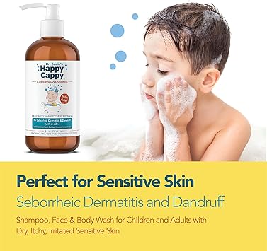 Happy Cappy شامبو هابي كابي دكتور إيدي الطبي للأطفال يعالج قشرة الرأس والتهاب الجلد الدهني بدون عطر يوقف التقشر والاحمرار على فروة الرأس والبشرة الحساسة 8 أونصات - Image 5