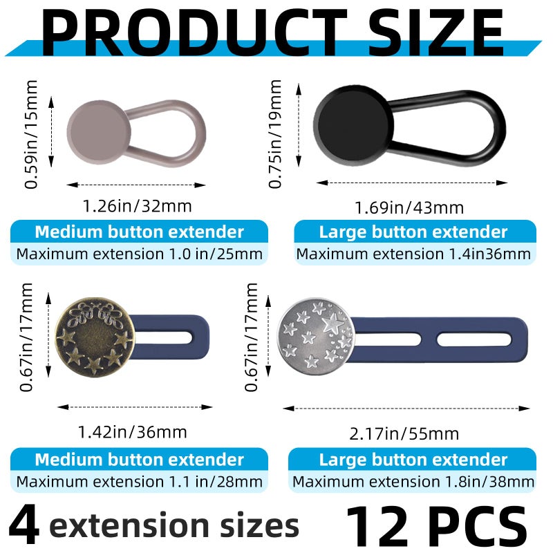 TKYZMS 12Pcs Button Extenders For Jeans-Adjustable Waist Extenders For Pants For Women/Men Jeans Button Extender Button Extender For Dress Shirts Perfect As Pregnancy Pants Extender Or Pant Button Extender - Image 2