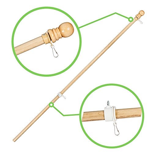 Evergreen Flag Solid Wood 56 Flag Pole with 2 Adjustable Ring Clips and Spinning Anti-Wrap Tube | Weatherproof Outdoor Outside Wall Mounted | Pole Only - Image 2