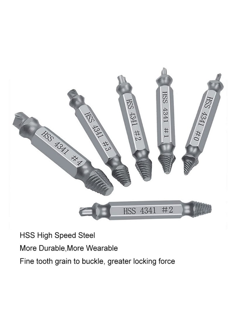Damaged Screw Bolt Extractor Kit 6 PCS, Extractor Remover Tool and Drill Bit Set, Stripped Screw Remover, Broken Bolt Extractor Kit Made from H.S.S. 4341#