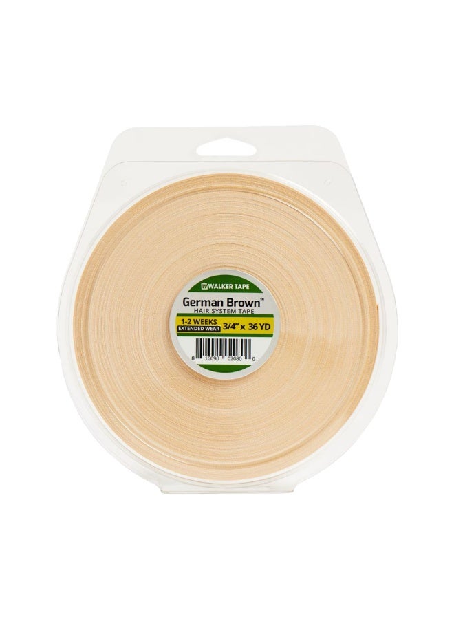 Walker Tape® German Brown – 3/4" x 36 Yards Wig Adhesive Tape Roll – Firm Support for Hard Bond Adhesives – Latex-Based, Skin Safe, Semi-Dull Finish – Toupee & Poly Hair System Tape - Image 1
