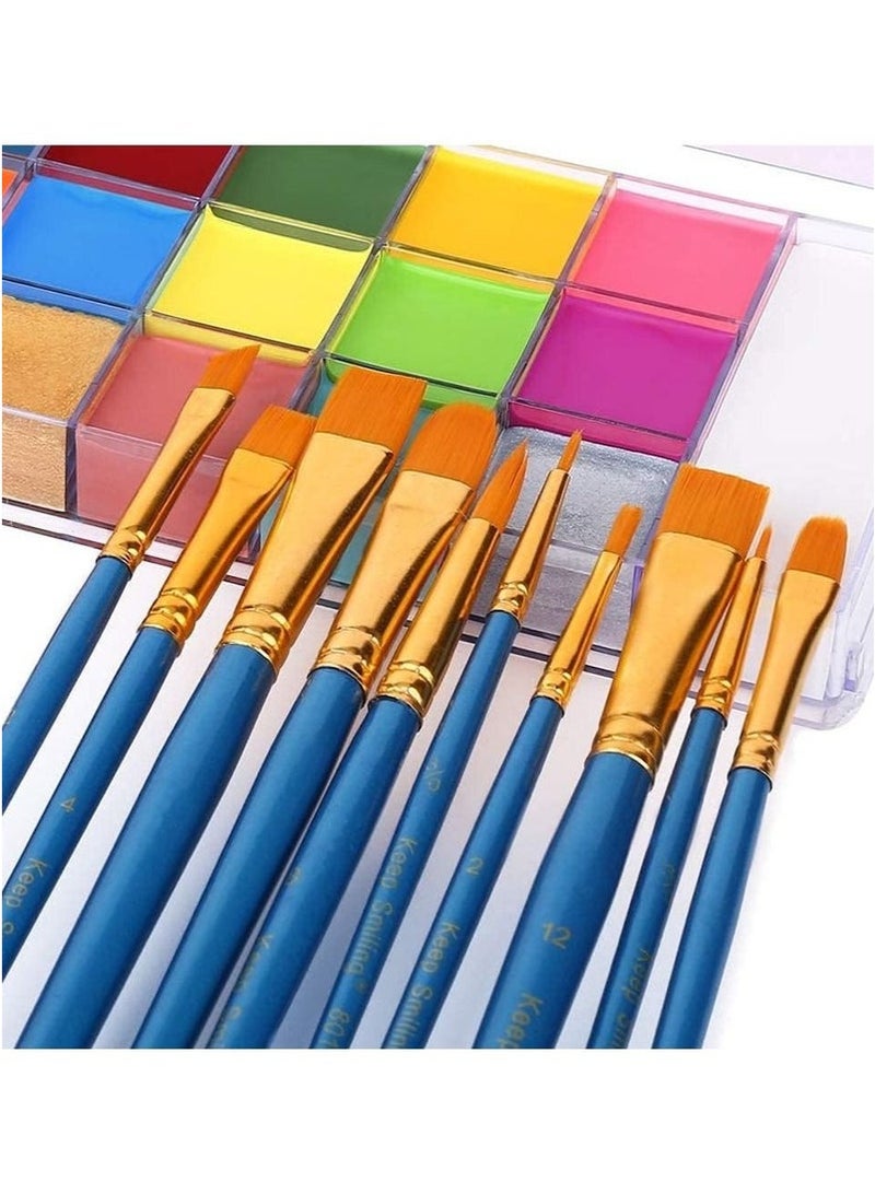 20 Colors Body Face Painting Role Play Makeup Palette Set, Professional Face Painting Kit for Kids and Adults,  Red Black and White Special Effects Paint Palette, Including 10 Brushes + 5 Stencils + Palette - Image 3