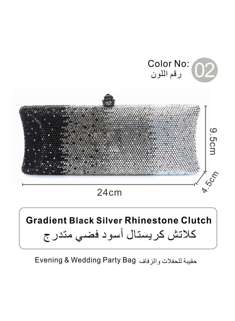 Gradient Black Silver RhinestoneCrystal Clutch Bag Women Evening Wedding Handbag
