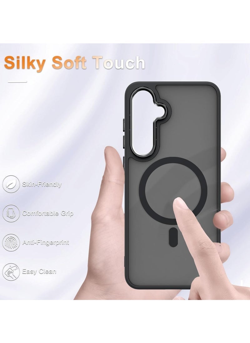 MUDISO Samsung Galaxy S24 FE Case – Matte Magnetic Slim Shockproof Cover with 1 Screen Protector, MagSafe-Compatible, Translucent Frosted Protective Case for Galaxy S24 FE – Black - Image 3
