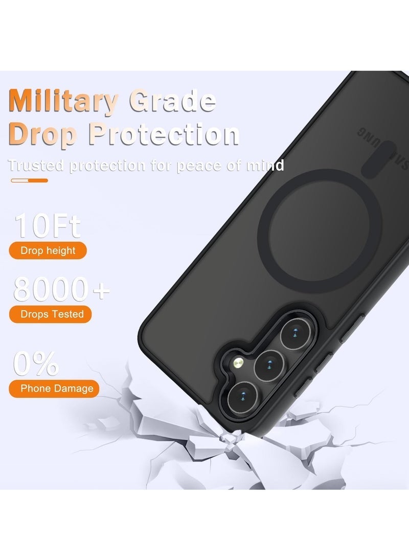 MUDISO Samsung Galaxy S24 FE Case – Matte Magnetic Slim Shockproof Cover with 1 Screen Protector, MagSafe-Compatible, Translucent Frosted Protective Case for Galaxy S24 FE – Black - Image 2