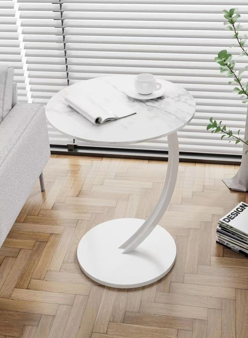 C Shaped End Table,  Modern Side Table Under Sofa, Simplicity Metal and Wood Coffee Table, Living Room Table Corner Table Bedside Table Laptop Side Table for Couch Bedroom Office Sofa Bed( White) - Image 1