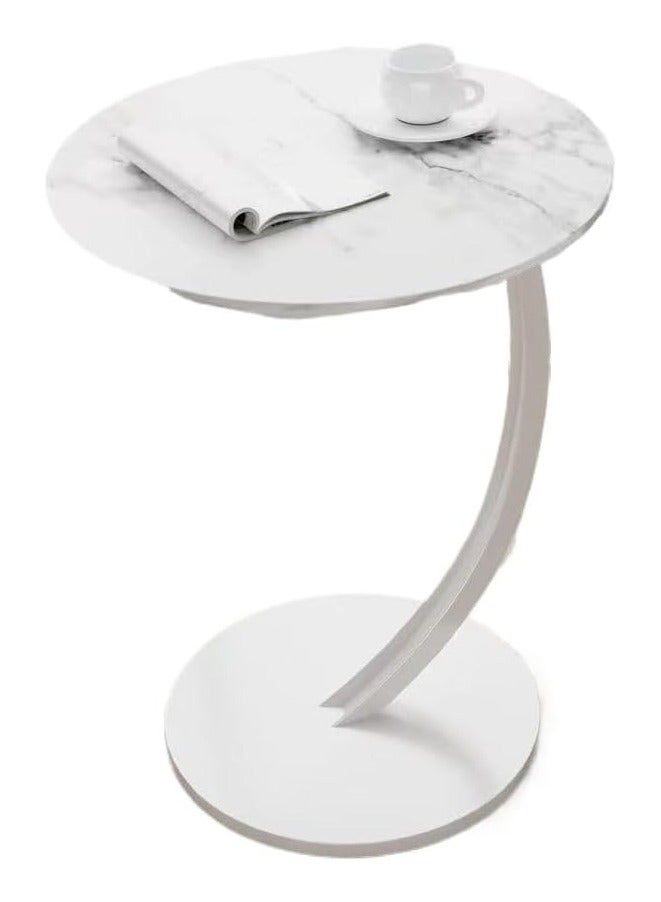 C Shaped End Table,  Modern Side Table Under Sofa, Simplicity Metal and Wood Coffee Table, Living Room Table Corner Table Bedside Table Laptop Side Table for Couch Bedroom Office Sofa Bed( White) - Image 2