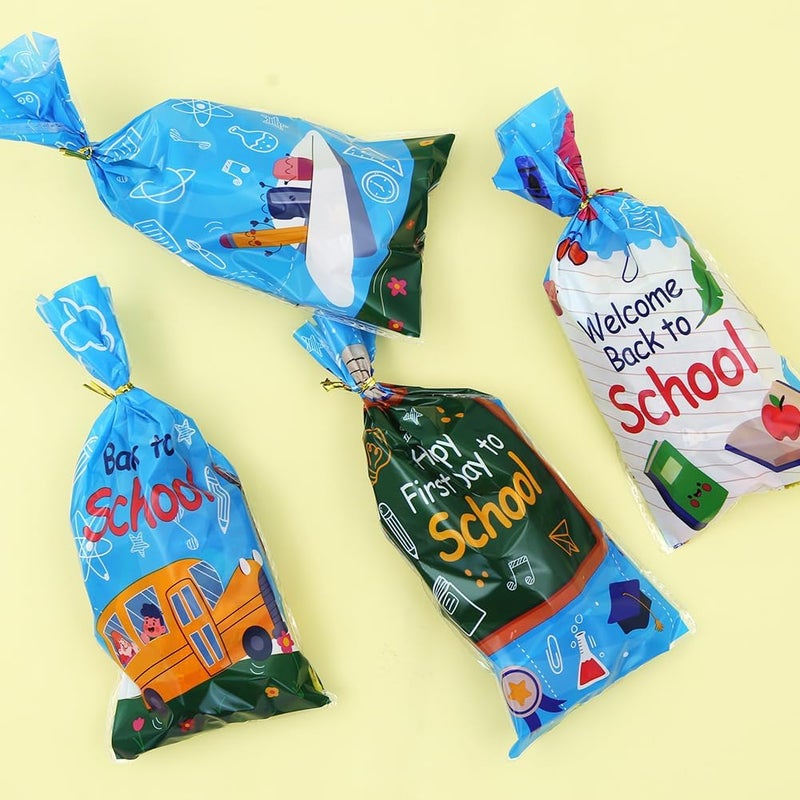 Winterworm Back to School Gift Bags with Twist Ties100 Pcs First Day of School Classroom Party Goodie Treat Bags Kids Candy Bags Blue Cookie Bags for Welcome Back to School Decorations Party Favor Bags - Image 3