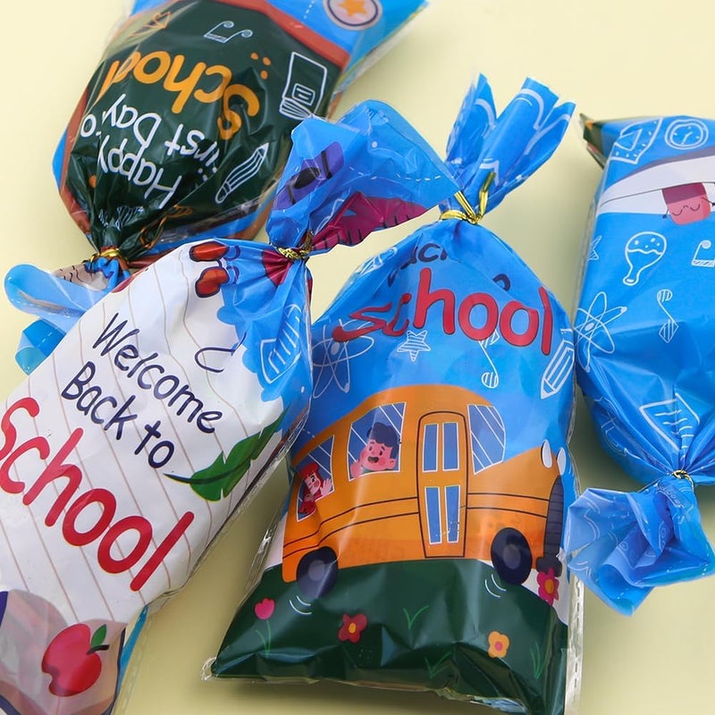 Winterworm Back to School Gift Bags with Twist Ties100 Pcs First Day of School Classroom Party Goodie Treat Bags Kids Candy Bags Blue Cookie Bags for Welcome Back to School Decorations Party Favor Bags - Image 4