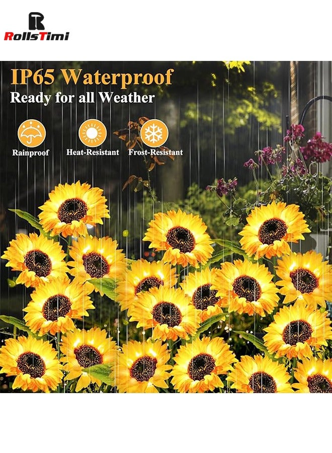 RollsTimi  2 Pack Solar Sunflower Garden Lights 24 Vibrant Sunflowers LED Outdoor Decorative Stake Lights for Yard, Patio, Lawn, Pathway, IP65 Waterproof - Image 2