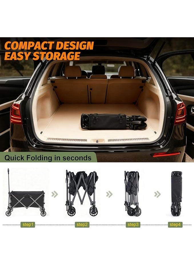 UREVO Outdoor Wagon Collapsible with Removable Fabric Festival Garden Camping Picnic Cart Supports Max 100kg Portable Transport Trailer Black - Image 5