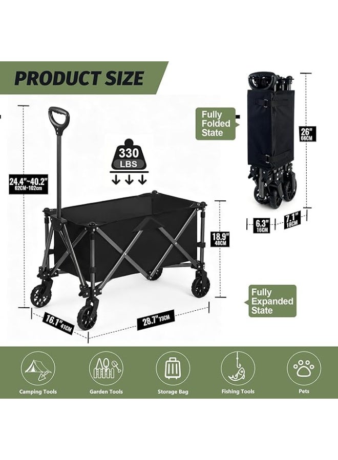 UREVO Outdoor Wagon Collapsible with Removable Fabric Festival Garden Camping Picnic Cart Supports Max 100kg Portable Transport Trailer Black - Image 3