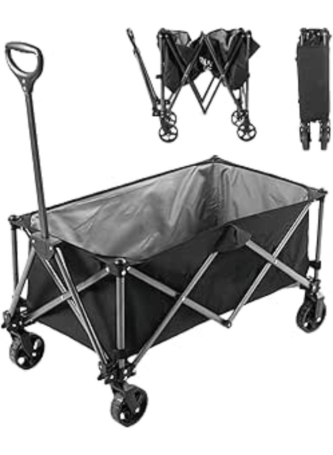 UREVO Outdoor Wagon Collapsible with Removable Fabric Festival Garden Camping Picnic Cart Supports Max 100kg Portable Transport Trailer Black - Image 2